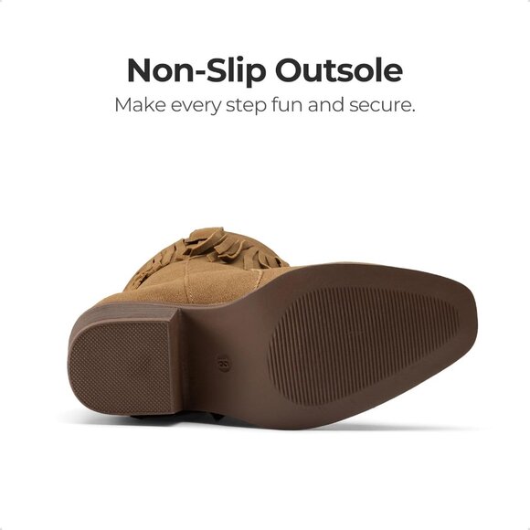 ⚡Girls Brown Cowgirl Boot Tassel Fringe Kids Western Boots Stylish & Comfortable - Picture 5 of 6